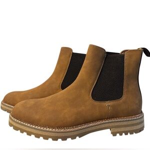 Steve Madden Estane Chelsea Boot Mens Cognac Brown Suede Lug Sole Ankle Boot 10